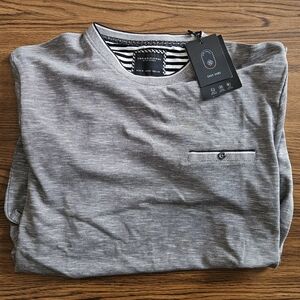 Denim & Flower Men's Gray Long Sleeve Crew Shirt with Chest Pocket